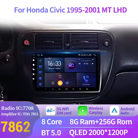 For Honda Civic 1995-2001 MT LHD Car Radio Multimedia Navigation GPS Wireless Android 14 BT CarPlay 