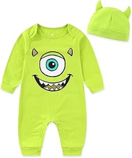 Disney Monsters Inc. Mike Wazowski Baby Boys Coverall with Cap 2 Piece Set for Newborn and Infant