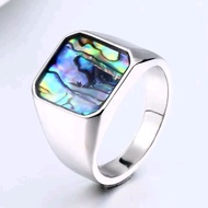 Abalone Shell Rainbow Pearl Shell Ring Titanium Stainless SteelRing
