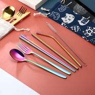 Pandeat 304 Stainless Steel Straw 8In1 Utensil Straw Spoon Fork Chopstick Set Reusable Metal Cutlery Set