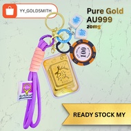 999 Pure Gold Mahjong Fa Keychain 20mg Lucky Charm