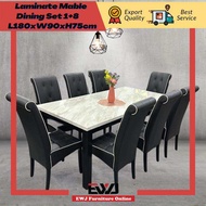 EWJ M3880 Laminate White Mable Dining Table+01-PU Black Parson Chair Dining Set 1+8 / Laminate White