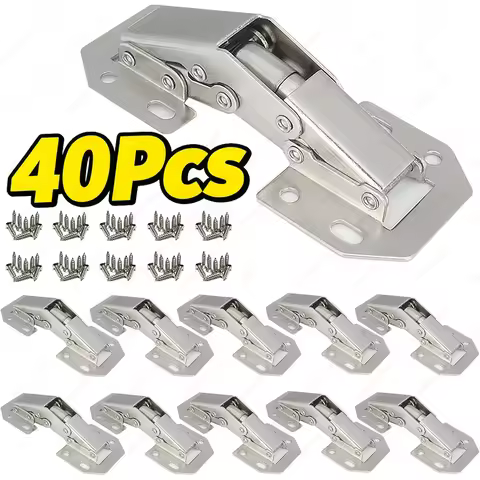 1-40Pcs 90 Degree Steel Cabinet Hinges Steel Cabinet Hinge No-Drilling Buffer Hinge Cabinet Kitchen 