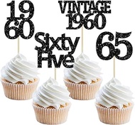 Gyufise 24Pcs Vintage 1960 Cupcake Toppers Glitter Cheers to 65 Fabulous Sixty Five Cupcake Picks 65