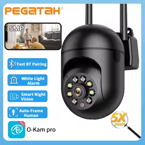 PEGATAH 5MP Outdoor PTZ WiFi Security Camera | Auto Human Tracking | Color Night Vision | 2-Way Audi