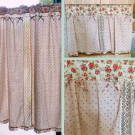 Rèm cửa decor vintage canvas hoa hồng phối chấm bi tim đỏ phối bèo ren trang trí homestay phòng ngủ
