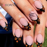 Halloween Black French Wearable Nails - 3D Spider Web Adhesive Manicure Patchs