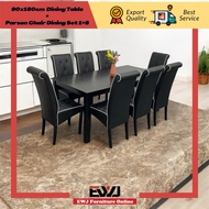 EWJ 01-Black + T9986 Dining Table Dining Chairs 8pcs Meja Makan 8 Kerusi High Class Furniture Dining