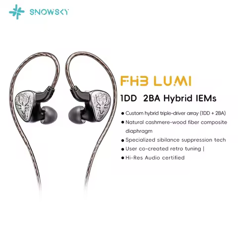 FIIO FH3 LUMI Hybrid IEM Earphones 1DD+2BA HiFi Wired In Ear Monitor Headphones Wood Fiber Diaphragm