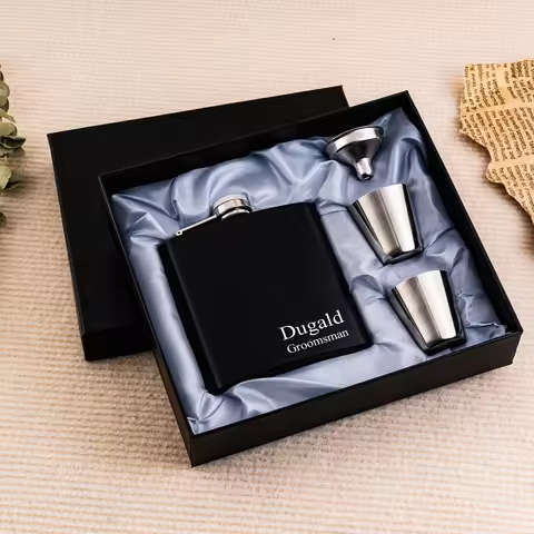 Personalized Hip Flask Set Birthday Gifts 6oz Stainless Flask Wedding Favors Best Man Groomsman Gift
