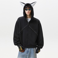Short Wide American Style Stitching Rivets Doberman Ear Hooded Sweatshirt