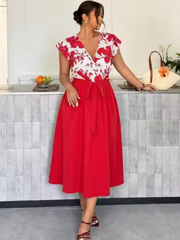 XL-4XL Plus Size Clothes Dresses Women Robes Summer Short Sleeve Street Style Casual 3XL 4XL Big Siz