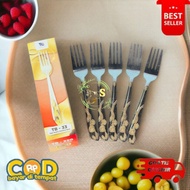 [GS] Tb-33g silver gold stainless steel carved flower fork