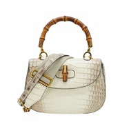 Gucci 展示品 Bamboo 1947 喜馬拉雅鱷魚皮二用斜背包(675797-白)