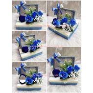 gubahan frame mas kahwin c/w bekas cincin (cream blue)