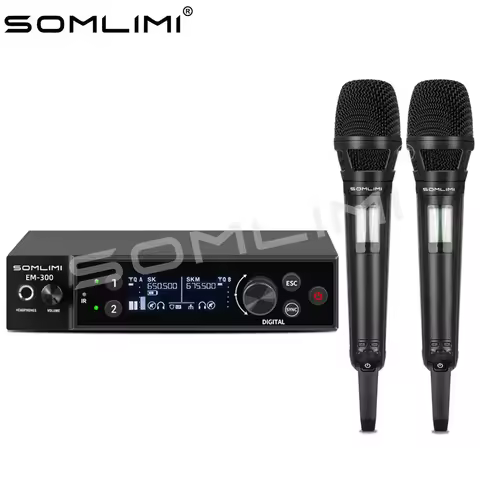 SOMLIMI EM-300 UHF True Diversity Wireless Microphone System for Karaoke Stage Performances Mic Wire