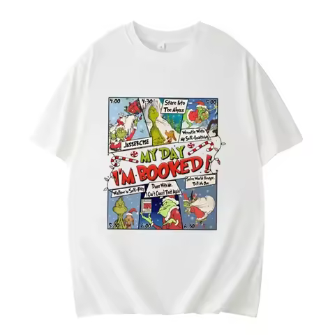 Grinch Face Shirt Casual Christmas Party Harajuku Style Top All Seasons Womens T-shirt Fun Holiday W