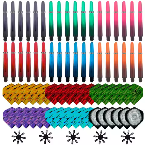 Huanqu113 Dart Accessories Set Includes: 36 Dart Flights, 36 Dart Shafts, 5 Dart Flight Protectors, 