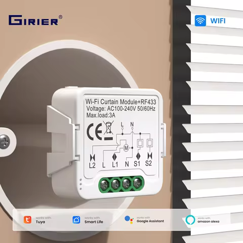 GIRIER Tuya WiFi RF433 Curtain Switch Module Smart Curtain Switch for Electric Roller Shutter Blinds