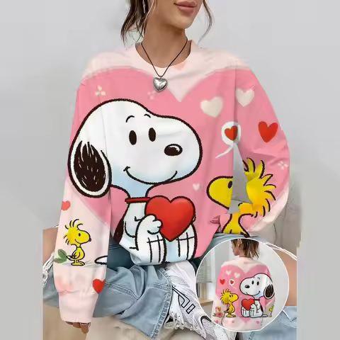 Simplic Snoopy Print Women Sweatshirt Soft Casual Loose Vintage Female Hoodies 2026 Winter Warm Flee