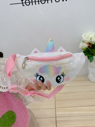 Niños dulce con patrón de unicornio con lentejuelas Decoración Cangurera para casual desgaste