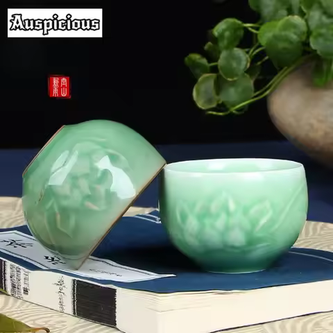 100ml Longquan Celadon Teacup Ge Kiln Ceramic Tea Bowl Ice Cracked Open Slice Master Cup Coffee Mug 