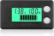 DROK Waterproof Battery Monitor 8-100V, Volt Meter Battery Capacity Tester LCD Display with Green Ba
