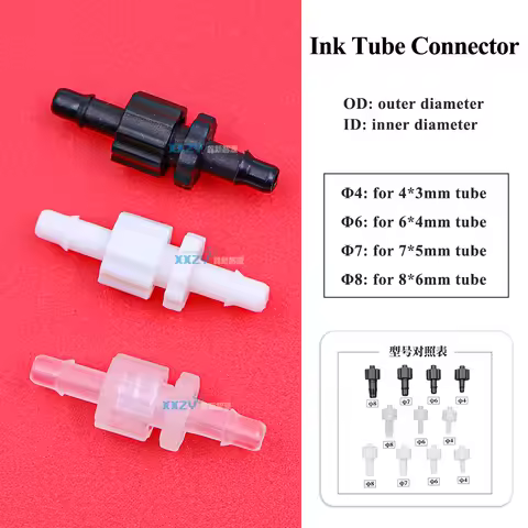 20PCs Ink Tube Connector for Inkjet Printer Ink Pipe Joints Adapter for 4*3/ 6*4mm UV Printer Ink Ho