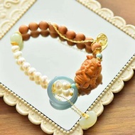 印度 天然老山檀珠 綠檀木龍女珍珠瓜藍翡翠跑環設計單圈手串m