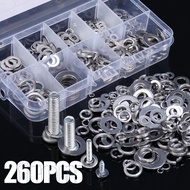 260Pcs 304 Stainless Steel Washer Set - For Home Decoration, Factory Repair Tools - Metal O-Ring Fla
