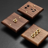 Black walnut wood retro British light switch socket, bedside wall lamp switch LED dimmer, PURE wood 