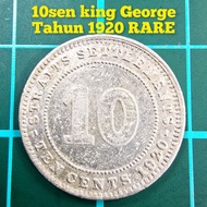(B92) 10sen king 1920 rare syiling 10sen lama duit syiling lama barang antik barang lama mata wang l