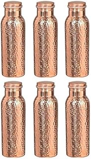Traveller's Pure Copper Hammered Water Bottle for Ayurvedic Health Benefits | Joint Free, Leak Proof SET OF 6 PIECES