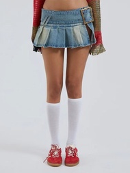 Váy Ngắn Denim Cạp Thấp Gợi Cảm Jaded London Cho Nữ Mùa Hè 2023 Váy Ngắn Xếp Ly Cạp Chun Có Khóa Vuô