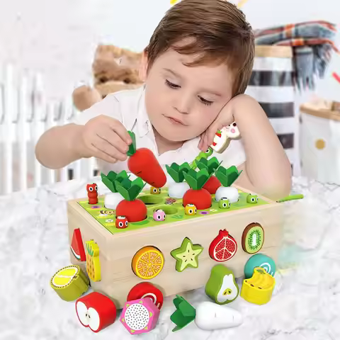 Wooden Toys Farm Orchard Shape Matching Game 3D Puzzle Block DIY Wooden Board Toys for Shape Sorting