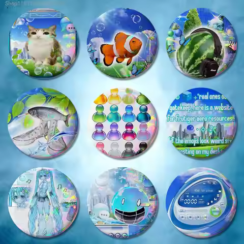 Frutiger Aero Art Badges Button Round Creative Pin Brooch Badge Bag Decor Accessories Fans Collect F