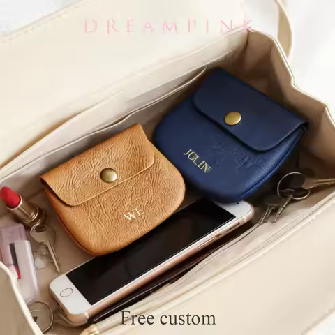 Genuine Leather Coin Pouch Small Personalized Name Small Change Card Holder Cusotm Letters Gift Soft