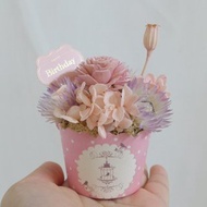情人節禮物花束粉紫玫瑰蛋糕花 甜點花盆栽 結婚捧花永生乾燥花情