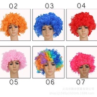 【Rambut Palsu Pilihan】Rambut Pendek Halloween Berwarna-warni Bergaya Unik Rambut Palsu Afro Badut Bu