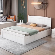 [SG SELLER ] Solid Wood Storage Bed Frame Bed Frame With Free Mattress Super Single/Queen/King Bed Frame Solid Wooden Bed Frame