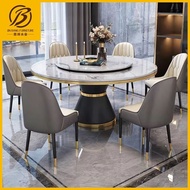 S-T💛Light Luxury Marble Dining Table and Chair Combination round Table Titanium Simple Rock Plate round Small Apartment