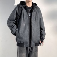 夾克外套男士2026春季新款青少年連帽PU假兩件高級時尚休閒