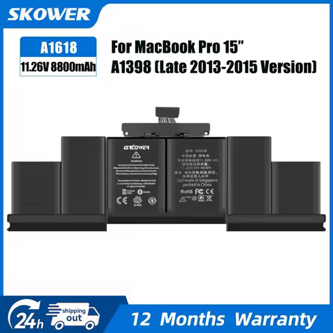SKOWER A1618 Laptop Battery for Apple MacBook Pro 15 Inch A1398 Fits A1494 A1417