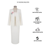 Women's tweed evening gown Set, combined with 2-strap evening gown with elegant long-sleeved evening