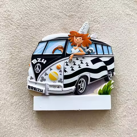 French Brittany Bus Little Girl Fridge Magnet Travel Souvenir Home Decor Exquisite Decoration Gift