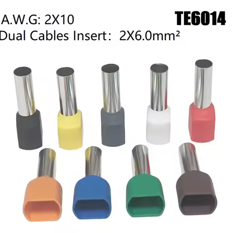50PCS A.W.G 2X10 Pure Copper Dual Cables Connection TE6014 2x6.0mm² Insulated Crimping Cable Termina