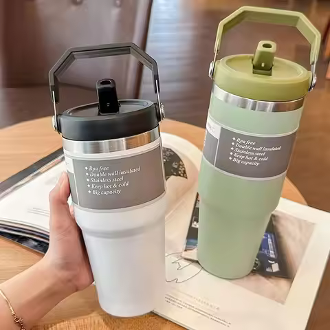 Vacuum Tumbler with Lid Stainless Steel Portable Water Bottle with Dazzling Handle Insulated Tumbler