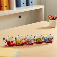 Lucky Statue Cat Chinese Ceramic Figurines Set,5 Mini Fortune Cats Set Decor, Small Desk Ornament, A