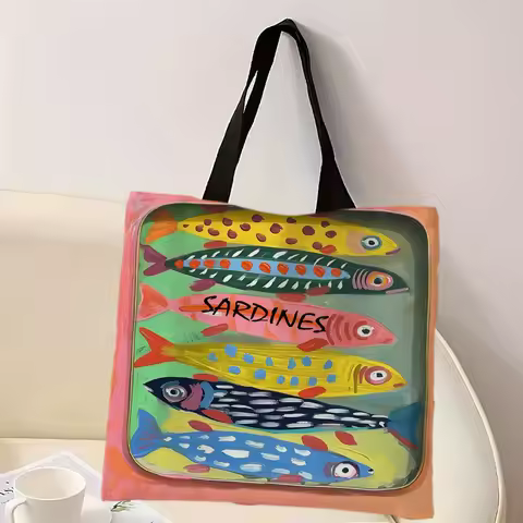 Colorful Sardine Vintage Design Tote Bag Large Capacity Shoulder Bag, Women's Casual Handbag Sardine