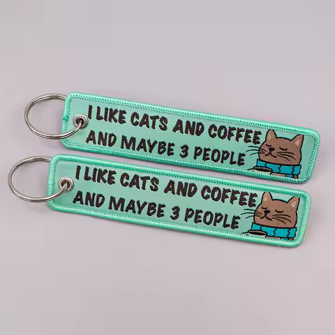 Cat & Coffee Embroidery Key Fobs Quotes Keychain For Motorcycles Cars Key Ring Key Pendant Key Tags 
